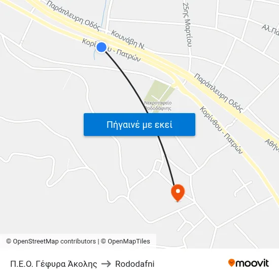 Π.Ε.Ο. Γέφυρα Άκολης to Rododafni map