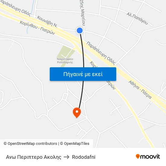 Ανω Περιπτερο Ακολης to Rododafni map
