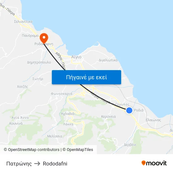 Πατρώνης to Rododafni map