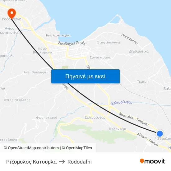 Ριζομυλος Κατουρλα to Rododafni map