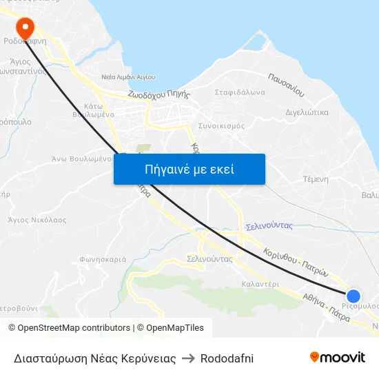 Διασταύρωση Νέας Κερύνειας to Rododafni map
