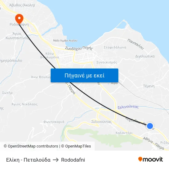 Ελίκη - Πεταλούδα to Rododafni map