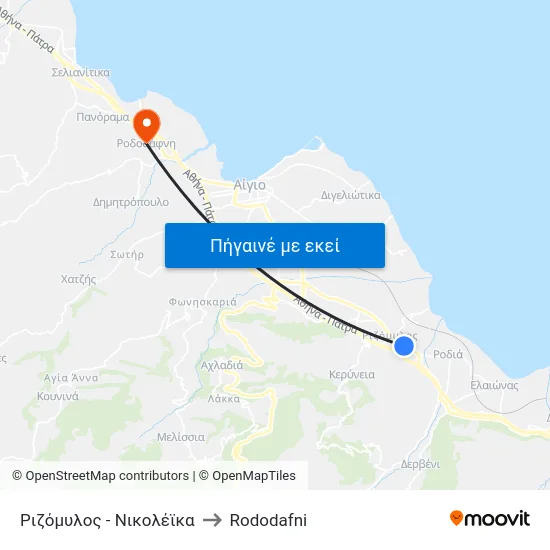 Ριζόμυλος - Νικολέϊκα to Rododafni map