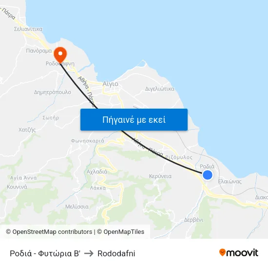 Ροδιά - Φυτώρια Β' to Rododafni map