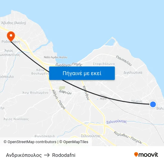 Ανδρικόπουλος to Rododafni map