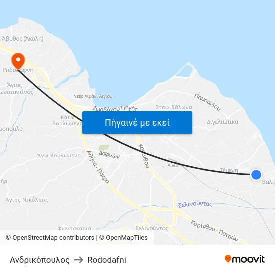Ανδρικόπουλος to Rododafni map