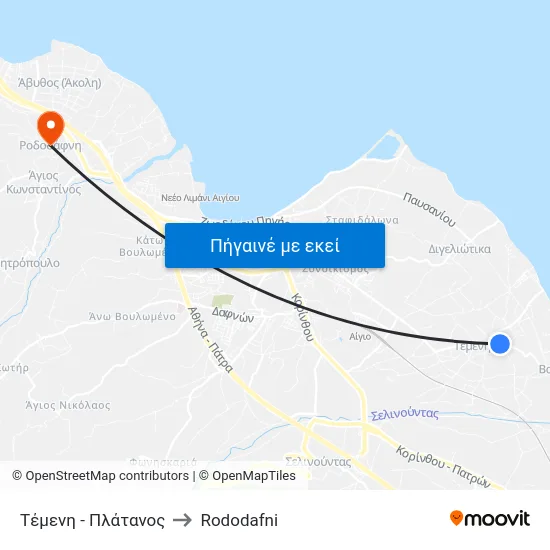 Τέμενη - Πλάτανος to Rododafni map