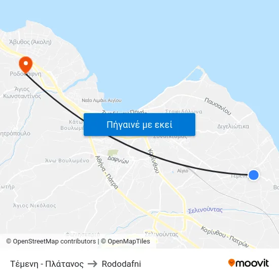 Τέμενη - Πλάτανος to Rododafni map