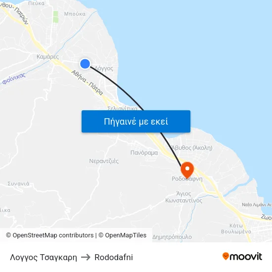 Λογγος Τσαγκαρη to Rododafni map