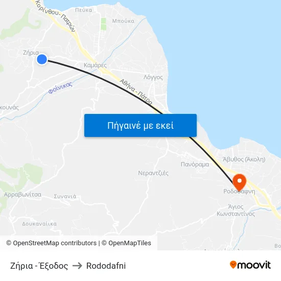 Ζήρια - Έξοδος to Rododafni map