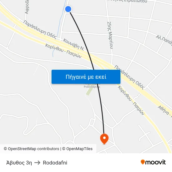 Άβυθος 3η to Rododafni map