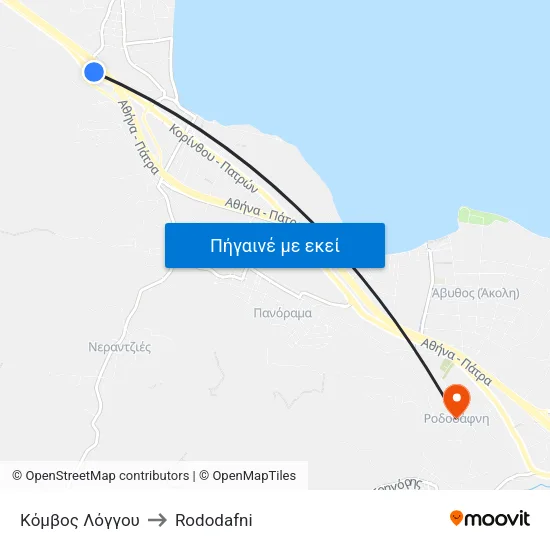 Κόμβος Λόγγου to Rododafni map