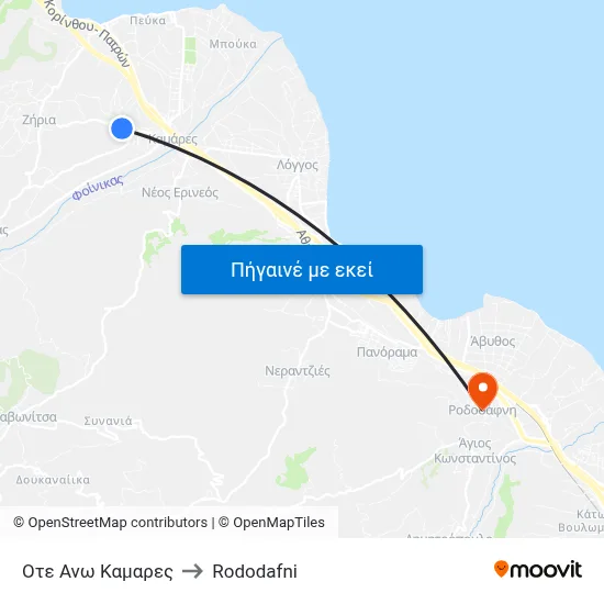 Οτε Ανω Καμαρες to Rododafni map