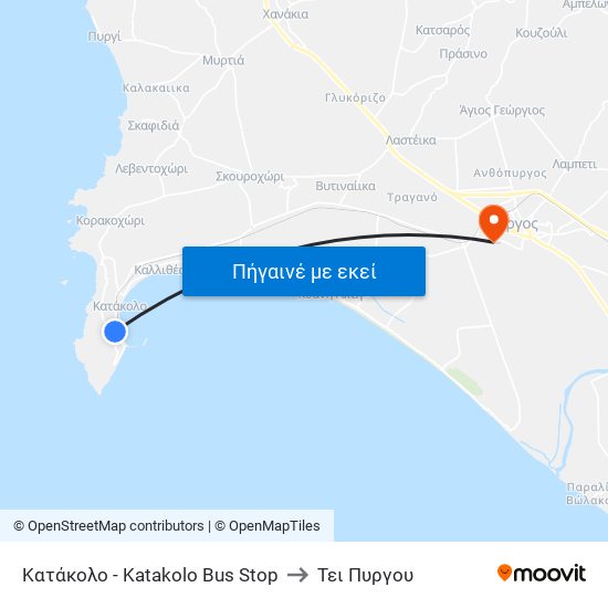 Κατάκολο - Katakolo Bus Stop to Τει Πυργου map