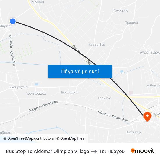 Bus Stop To Aldemar  Olimpian Village to Τει Πυργου map