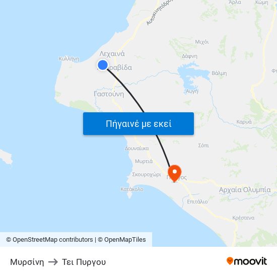 Μυρσίνη to Τει Πυργου map