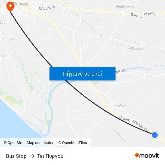 Bus Stop to Τει Πυργου map