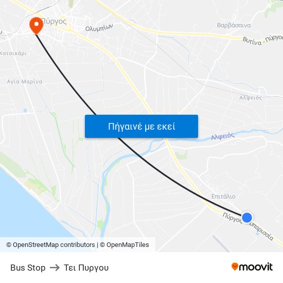 Bus Stop to Τει Πυργου map