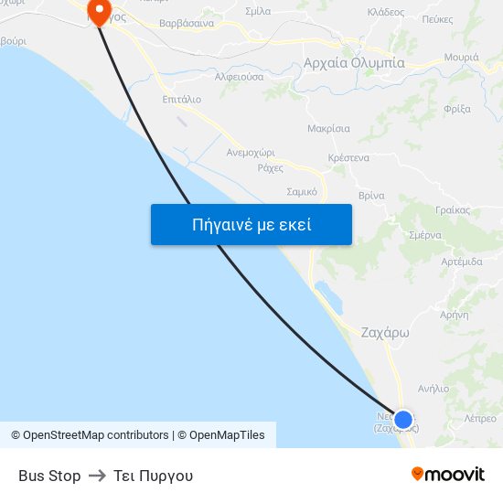 Bus Stop to Τει Πυργου map