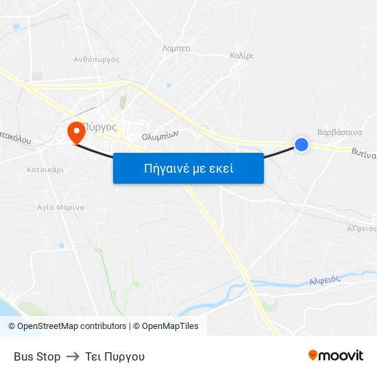 Bus Stop to Τει Πυργου map