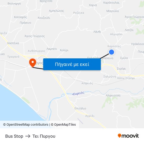 Bus Stop to Τει Πυργου map