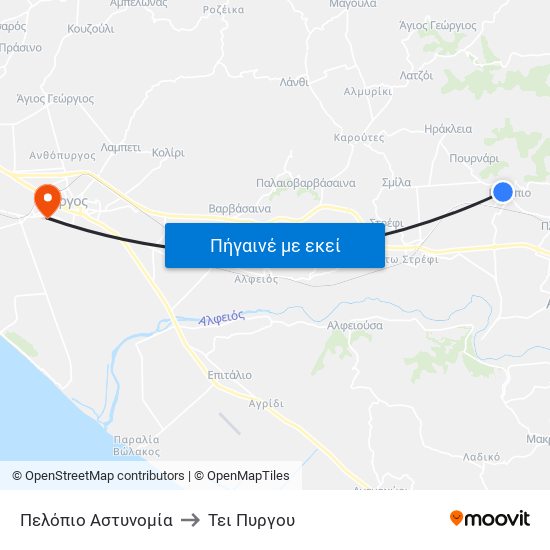 Πελόπιο Αστυνομία to Τει Πυργου map