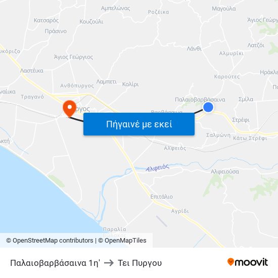 Παλαιοβαρβάσαινα 1η' to Τει Πυργου map