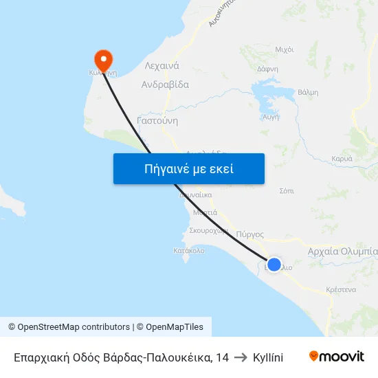 Επαρχιακή Οδός Βάρδας-Παλουκέικα, 14 to Kyllíni map