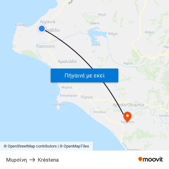 Μυρσίνη to Kréstena map