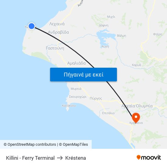 Killini - Ferry Terminal to Kréstena map