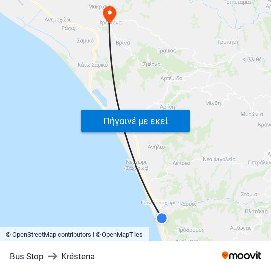 Bus Stop to Kréstena map