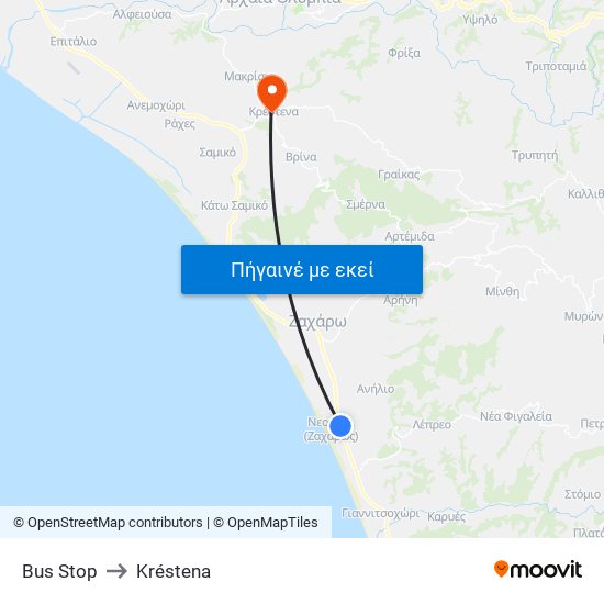 Bus Stop to Kréstena map