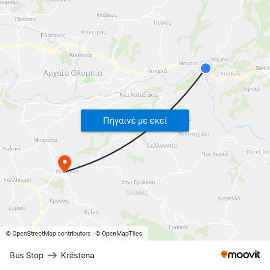 Bus Stop to Kréstena map