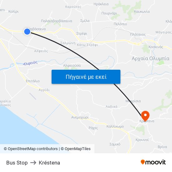 Bus Stop to Kréstena map