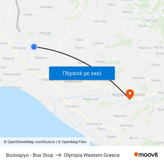 Βούναργο - Bus Stop to Olympia Western Greece map