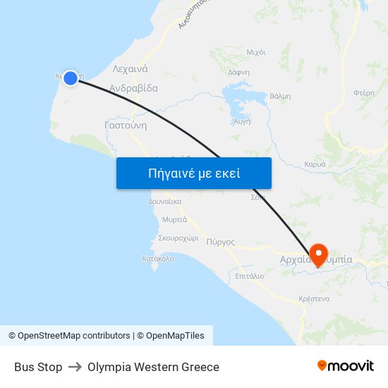 Bus Stop to Olympia Western Greece map