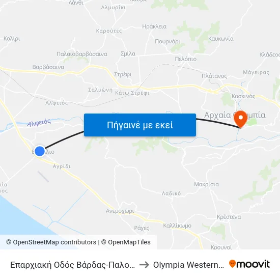 Επαρχιακή Οδός Βάρδας-Παλουκέικα, 103 to Olympia Western Greece map
