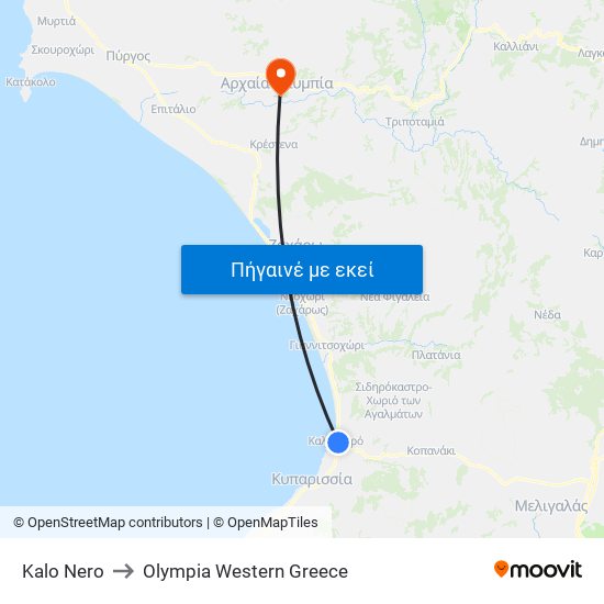 Kalo Nero to Olympia Western Greece map