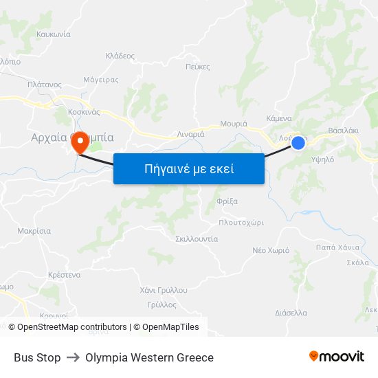 Bus Stop to Olympia Western Greece map