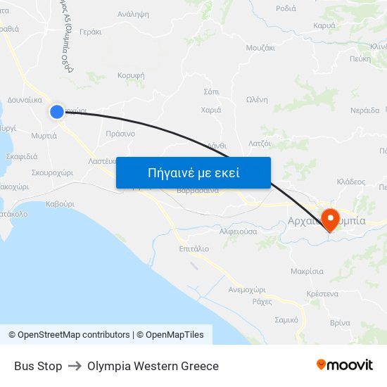 Bus Stop to Olympia Western Greece map