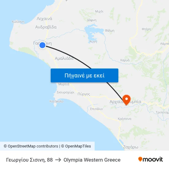 Γεωργίου Σισινη, 88 to Olympia Western Greece map