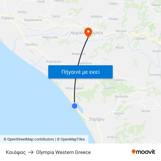 Καιάφας to Olympia Western Greece map