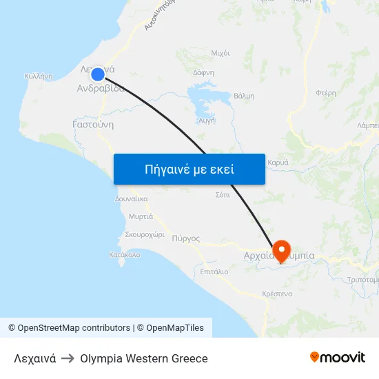 Λεχαινά to Olympia Western Greece map