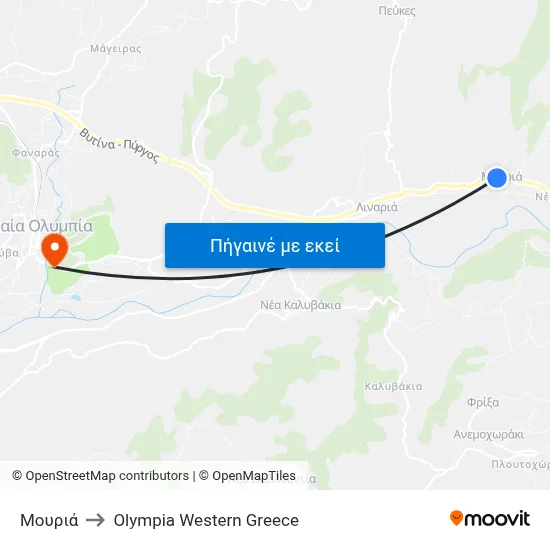 Μουριά to Olympia Western Greece map