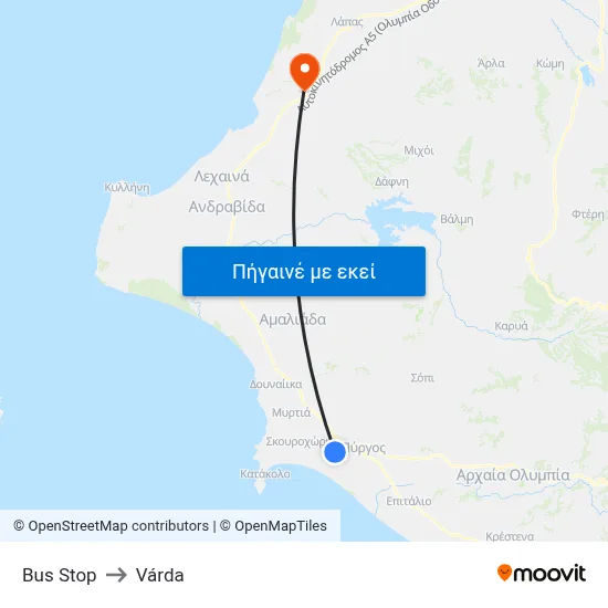 Bus Stop to Várda map