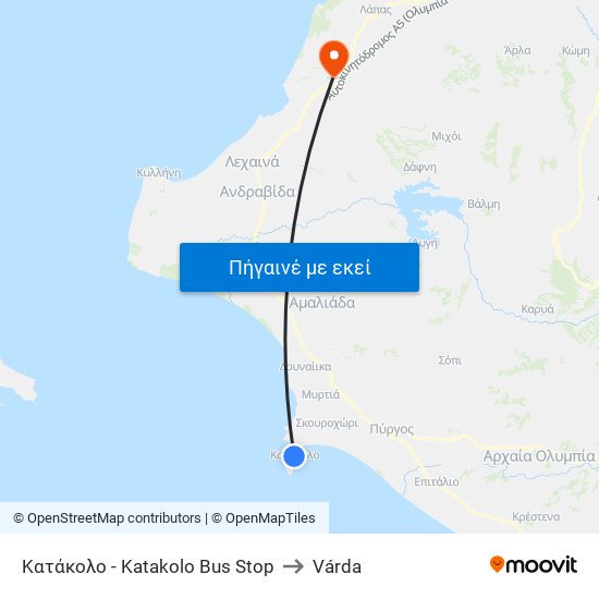 Κατάκολο - Katakolo Bus Stop to Várda map