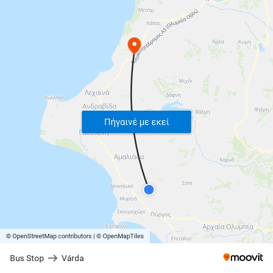 Βus Stop to Várda map