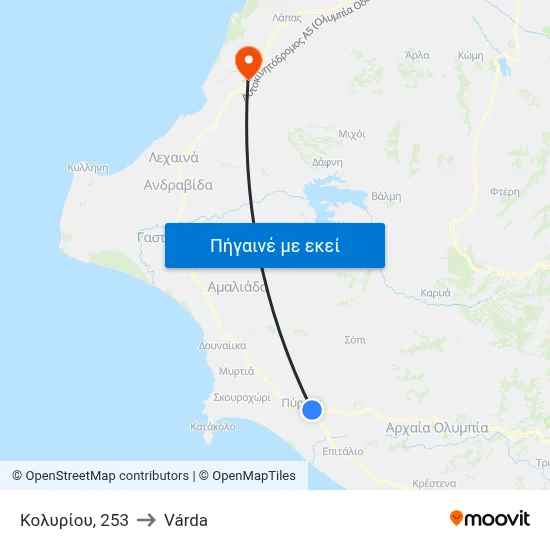 Κολυρίου, 253 to Várda map