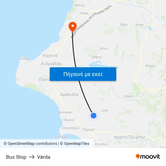 Bus Stop to Várda map