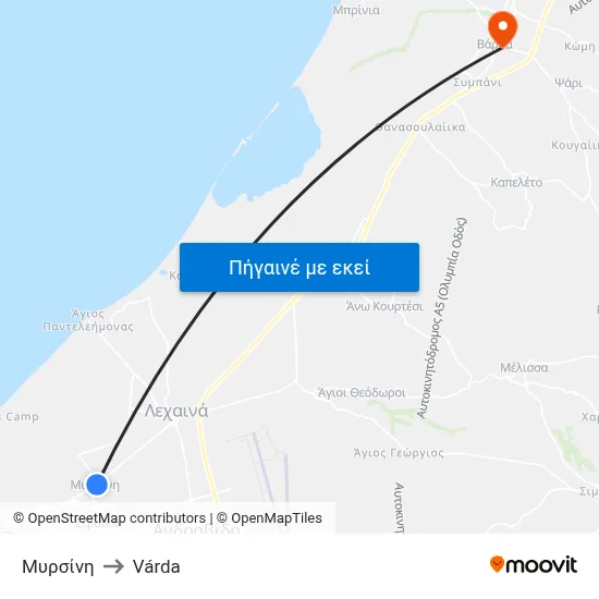 Μυρσίνη to Várda map
